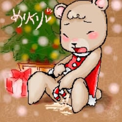 animal_crossing artist_request bear candy_cane candy_cane_insertion christmas female female_only maple_(animal_crossing) masturbation nintendo pussy pussy_juice straight_hair year_request