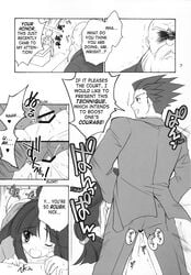 black_and_white comic gyakuten_saiban judge maya_fey naruhodou_ryuuichi