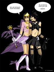 2boys bishoujo_senshi_sailor_moon caz clothing cosplay crossdressing death_note l_lawliet light_yagami male male_only parody skirt speech_bubble stockings straight_hair trap