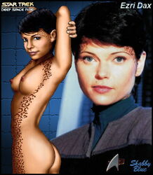 alien artist_name breasts character_name combadge ezri_dax female humanoid markings nicole_de_boer nipples nude shabby_blue star_trek star_trek_deep_space_nine starfleet_insignia starfleet_uniform tagme trill_(species)