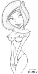 ann_possible disney female female_only fluffy_(artist) human kim_possible medium_breasts monochrome nipples solo straight_hair underboob