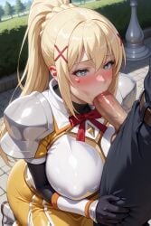 ai_generated big_ass big_breasts big_penis blonde_hair blowjob blowjob_face darkness_(konosuba) heart-shaped_pupils kneeling kono_subarashii_sekai_ni_shukufuku_wo! squatting sucking sucking_penis ul7990