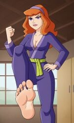 ai_generated ass barefoot bigmic145 breasts cartoon_network cleavage daphne_blake daphne_blake_(mystery_incorporated) dougi feet femdom foot_fetish foot_focus karate martial_arts red_hair scooby-doo scooby-doo!_mystery_incorporated stepped_on trampling