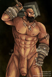 big_penis dark-skinned_male dark_skin foreskin humanoid humanoid_penis male male_only muscular muscular_male nude orc orc_male partially_retracted_foreskin pecs penis sevenarms smile solo solo_male standing uncut video_games warcraft