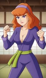 ai_generated ass bigmic145 breasts cartoon_network cleavage daphne_blake daphne_blake_(mystery_incorporated) dougi karate martial_arts red_hair scooby-doo scooby-doo!_mystery_incorporated