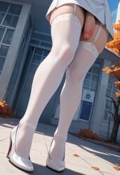 1futa ai_generated from_below futa_only futanari high_heels jamesbron legs legwear lower_body no_panties nurse outdoors penis solo solo_futa standing stockings thighhighs white_legwear white_stockings