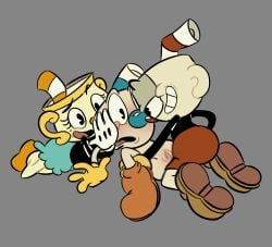 andromorph censored cuntboy cuphead cuphead_(game) female intersex male moraaaaaaa mosaic_censoring ms._chalice mugman pussy sex threesome