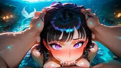 1female 1girls ai_generated bangs big_breasts black_hair blowjob breasts cleavage cock cum cum_in_mouth deepthroat dick exposed_breasts eyelashes eyeliner fantasy fellatio female female_focus female_only fin fins grabbing_head head_grab horny light-skinned_female light_skin long_hair looking_at_viewer mermaid mermaid_tail nerine_(stblfantasy) nipples oral oral_sex orgasm original patreon penis penis_in_mouth pov puffy_nipples purple_eyes purple_hair scales sensual sexy shinny_skin siren solo solo_female solo_focus stable_diffusion stblfantasy submarine underwater water wet wet_hair