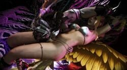 2girls 69 angel angel_girl angel_vs_devil au_ra cosmic cosmic_background cosmic_being demon demon_girl ffxiv final_fantasy final_fantasy_xiv girl_on_girl good_and_evil holding_partner light_and_shadow midlander partially_nude revealing_clothes space yin_yang
