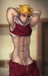 bara dick hairy hairy_male kedrusha lancelot_(mokushiroku_no_yonkishi) male male_focus male_only mokushiroku_no_yonkishi muscular muscular_male nanatsu_no_taizai penis penis_out pretty_boy red_eyes seven_deadly_sins