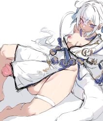 futanari honkai:_star_rail honkai_(series) honkai_impact_3rd imkay_3 japanese_clothes kiana_kaslana looking_at_viewer penis_under_clothes sketch