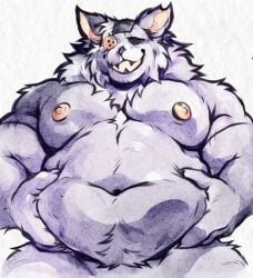 anthro belly belly_grab button_(fastener) button_eyes darkner deltarune felid feline fur growth malachite_asda male mammal missing_eye muscle_growth muscular navel nipples overweight overweight_male plushie presenting presenting_belly purple_body purple_fur seam_(deltarune) solo stitch_(sewing) undertale_(series)
