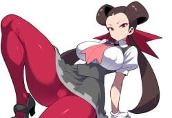 1girls ai_generated brown_hair female gym_leader large_breasts mullon novelai pokemon pokemon_oras pokemon_rse roxanne_(pokemon) school seductive seductive_look teacher