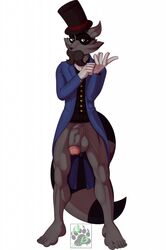 anthro balls blackbear bottomless clothed clothing eyewear flaccid gloves hat male male_only mammal monocle penis raccoon shirt sly_cooper_(series) smooth_fur solo top_hat video_games