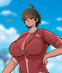 1girls 2025 2d_(artwork) ahoge amazonian black_eyes black_eyes_female blue_earring blurry_background boobs breasts busty busty_female clothed clothed_female cloud clouds coach earring february february_(month) female female_focus female_only female_teacher girl hand_on_own_hip huge_boobs huge_breasts huge_tits jacket looking_tired naoki_hanna no_sex numbers ocerius open_mouth outdoor outdoors outside red_jacket red_topwear red_track_suit safe_for_work short_hair short_hair_female sky solo_female sweat sweat_on_face tall_female tan-skinned_female tan_body tan_skinned_female tanned tanned_female tanned_skin teacher temperature tight_topwear tits track_jacket track_suit tracksuit twitter twitter_link twitter_user_oc whistle whistle_around_neck