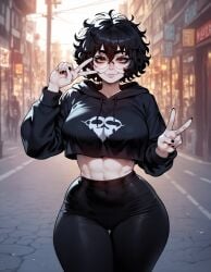 ai_generated black_hair black_outfit black_pants glasses olie thick_thighs xandr