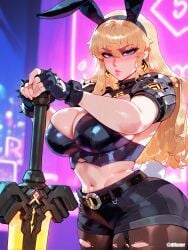 1girls ai_generated blonde_hair breasts bunny_ears difuxer female female_only large_breasts light-skinned_female light_skin looking_at_viewer magik_(marvel_rivals) marvel marvel_rivals midriff solo thick_thighs thighs wide_hips