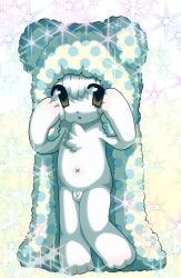 2000s_(style) 3_fingers 3_toes anthro anthro_only digital_media_(artwork) gradient_background hanabunny male male_only marumofubiyori moppu polar_bear sanrio small_penis solo white_fur