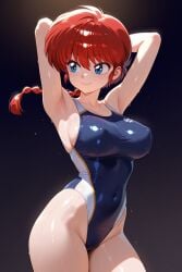 1girls ai_generated female female_only human one-piece_swimsuit ranma-chan ranma_1/2 ranma_saotome red_hair redhead redhead_female shiny_clothes shiny_skin shiny_swimsuit small_breasts solo swimsuit tagme