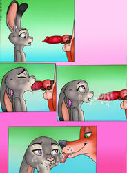 canine comic cum cum_on_face disney fellatio female flat_chest fox joswigei judy_hopps knot lagomorph licking male mammal messy nick_wilde oral penis rabbit sex size_difference straight tongue tongue_out zootopia