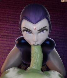 3d beast_boy big_breasts big_penis blender blowjob dc dc_comics fellatio green_skin grey_hair large_breasts large_penis purple_eyes purple_hair raven_(dc) smitty34 teen_titans thick_thighs wide_hips