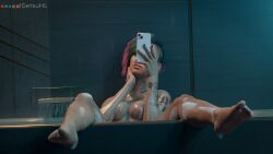 1girls cyberpunk_2077 female_only getsuhl judy_alvarez nude_female selfie tattoo