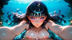 1female 1girls after_fellatio after_paizuri ai_generated bangs big_breasts black_hair breasts cleavage cum cum_on_breasts cum_on_face cum_on_hair excessive_cum exposed_breasts eyelashes eyeliner fantasy female female_focus female_only fin fins horny light-skinned_female light_skin long_hair looking_at_viewer mermaid mermaid_tail nerine_(stblfantasy) nipples original patreon pov puffy_nipples purple_eyes purple_hair scales sensual sexually_suggestive sexy shinny_skin siren solo solo_female solo_focus stable_diffusion stblfantasy submarine suggestive suggestive_look thick_lips underwater water wet wet_hair