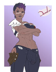 1futa abs black_hair breasts bulge cleavage dark-skinned_futanari dark_skin dazol final_fantasy final_fantasy_xiv futa_only futanari huge_cock intersex muscle muscular_futanari original pants penis roegadyn short_hair solo solo_futa spiked_hair testicles wide_hips