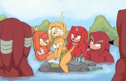 1girls arantarisu_yamu big_breasts blue_eyes breasts echidna female fully_clothed imminent_sex jewelry male multiple_boys orange_fur red_body smirk sonic_(series) sonic_the_hedgehog_(series) thick_thighs tikal_the_echidna