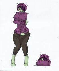 anthro big_breasts blush breasts clothing electronic_arts female hi_res larger_female pace-maker plants_vs._zombies popcap_games scaredy-shroom size_difference small_waist solo sweater thick_thighs topwear wide_hips