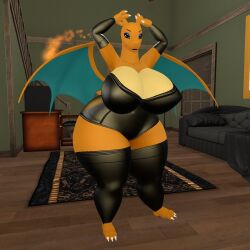 big_ass big_breasts breasts bubble_butt charizard cleavage female ferialexonar huge_ass huge_breasts pokemon pokemon_(species) tagme thick_thighs wide_hips