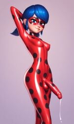 ai_generated arm_behind_head blank_background blue_eyes blue_hair captainfourcolor cum cumming female_only futanari ladybug_(character) latex latex_bodysuit latex_suit looking_at_viewer looking_down marinette_cheng marinette_dupain-cheng miraculous:_tales_of_ladybug_and_cat_noir miraculous_ladybug nipples_visible_through_bodysuit nipples_visible_through_clothing penis rubber_clothing rubber_suit tight_clothing