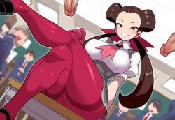 1girls ai_generated big_breasts brown_hair classroom crossed_legs female gym_leader imminent_sex large_breasts mullon multiple_boys multiple_girls novelai penis pokemon pokemon_oras pokemon_rse public roxanne_(pokemon) school seductive seductive_look seductive_smile teacher