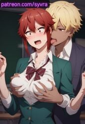 ai_generated aizawa_tomo big_ass big_breasts groping_from_behind ryuuziken01 school_uniform tomo-chan_wa_onna_no_ko