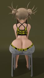 1girls 3d 3d_(artwork) 3d_model 3d_render blender blender_(artwork) blender_(software) blender_eevee blonde_hair boku_no_hero_academia bottom_heavy butt_crack double_bun facing_away female from_behind himiko_toga light-skinned_female light_skin messy_hair my_hero_academia sitting solo stool supurattabrain toga_himiko wide_hips