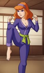 ai_generated ass barefoot bigmic145 breasts cartoon_network cleavage daphne_blake daphne_blake_(mystery_incorporated) dougi feet karate martial_arts red_hair scooby-doo scooby-doo!_mystery_incorporated