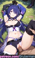 acheron_(honkai:_star_rail) ai_assisted ai_generated armpits breasts defeated honkai:_star_rail outside patreon rape thick_thighs torn_clothes vaginal_penetration violet_hair