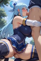 ai_generated aqua_(konosuba) big_ass big_breasts big_penis blowjob blowjob_face blue_hair heart-shaped_pupils kneeling kono_subarashii_sekai_ni_shukufuku_wo! squatting sucking sucking_penis ul7990