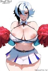 ai_assisted ai_generated arlecchino_(genshin_impact) cheerleader cheerleader_outfit cheerleader_uniform genshin_impact hoyoverse nipples patreon_username print_tax5 skirt twitter_username