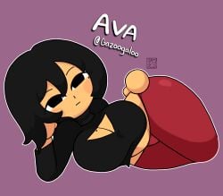 ava_(gazoogaloo) black_eyes black_hair black_sweater brown_skin girl huge_breasts mii mole nintendo owlyn