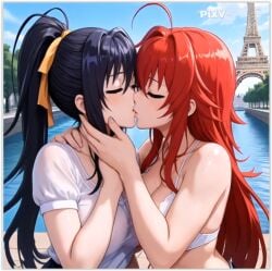 2girls ai_generated akeno_himejima girlfriends high_school_dxd lesbian_couple lesbian_domination lesbian_focus lesbian_kiss rias_gremory wife_and_wife yuri yuri yuri