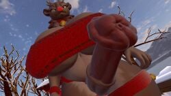 1futa 3d anthro antlers bell bell_collar deer equine_penis from_below furryvrchat futanari horsecock huge_breasts huge_cock low-angle_view red_nose reindeer sloppydragons solo underboob