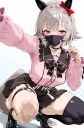 ai_generated animal_ears breasts curren_chan_(umamusume) female horse_girl jirai_kei looking_at_viewer purple_eyes ribbon skindentation umamusume umamusume_pretty_derby white_hair