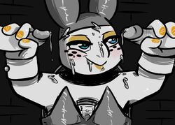 <3_eyes 2017 anthro blue_eyes blush brick_wall bunny_costume clothed clothing colored_nails costume crossdressing cum cum_on_face disembodied_penis double_handjob eyeshadow fake_ears fake_rabbit_ears freckles group group_sex handjob heart inkyfrog lipstick makeup male michelangelo money orange_nails penis prostitution reptile restricted_palette scalie sex shell shirt_cuffs smile solo_focus teenage_mutant_ninja_turtles threesome turtle yaoi