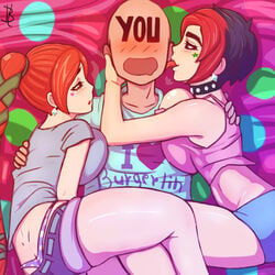 2girls anon ash_(paladins) burgerlim cassie_(paladins) clothed clothes paladins red_hair self_insert short_hair