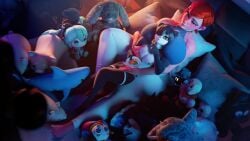 1boy 1girls 3d anthro ben_10 female fur furry gwen_tennyson huge_breasts male scrag_boy size_difference voluptuous