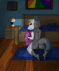 ass balls blackowl canine clothing fox fur furry leto_(letodoesart) looking_back male_only mammal nude