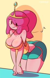 1girls adventure_time ass bent_over big_ass big_breasts biting_lip black_eyes blush breasts bubble_gum_girl bubblegum_girl buruma busty cleavage dabble female female_only large_breasts long_hair mob_face musical_note pink_hair pink_skin ponytail princess_bubblegum shorts smile solo thick_thighs tiara tumblr voluptuous wide_hips