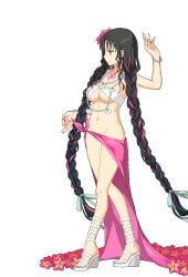 amber_eyes animated animated_gif bikini black_hair bottomless chest_tattoo crossed_legs fate/extra fate/extra_ccc fate/grand_order fate_(series) flimbonio floating flower_in_hair nipple_bulge no_panties ok_sign painted_nails pearl_bracelet pearl_earrings pearl_necklace pink_hair sarong sesshouin_kiara sesshouin_kiara_(swimsuit_mooncancer)_(fate) shell_necklace strappy_heels twin_braids two_tone_hair upskirt wardrobe_malfunction