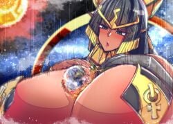 aroused astronomical_hyper blush breasts destruction earth female full_body_paizuri giantess huge_breasts in_heat last_origin looking_down macro planet_between_breasts sekhmet_of_death space sun